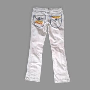 Sacred Jeans 29x32 White Bleach Dyed Embellished Southwestern